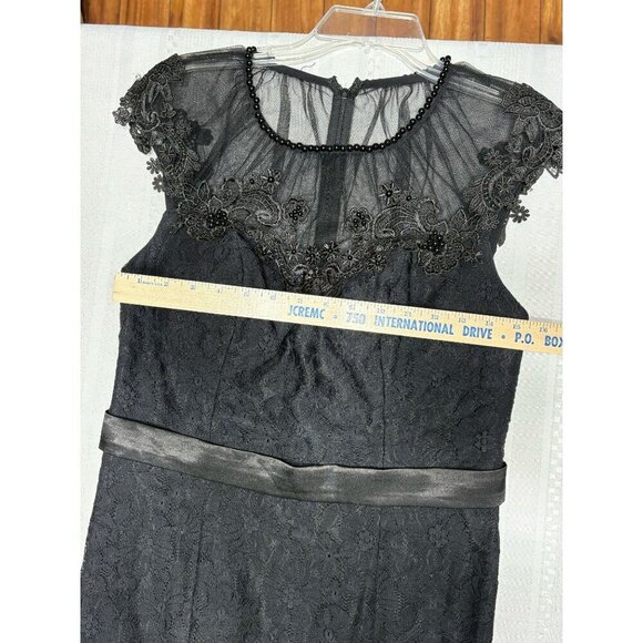 Vintage Starzz Size 10 Black Lace Evening Gown Sheer Embroidered Overlay Satin - Picture 7 of 12